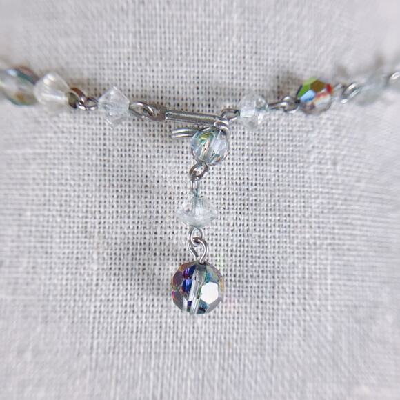 VTG Graduated Faceted Mirror AB Crystal Glass Bead Necklace, Wire Strung Single - Picture 5 of 6